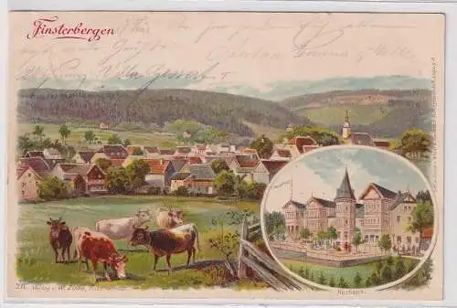 78128 AK Finsterbergen - Totalansicht mit Kuhweide, Kurhaus 1901