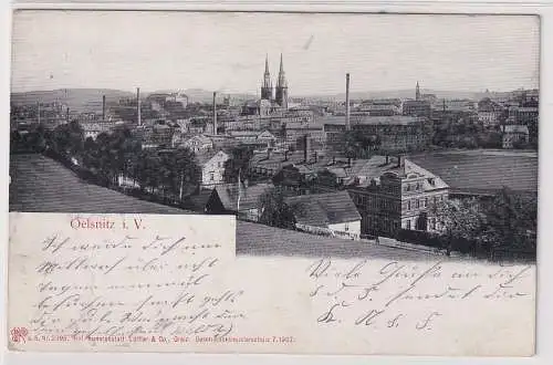 84468 AK Oelsnitz im Vogtland - Totalansicht mit Kirche und Industrie 1912
