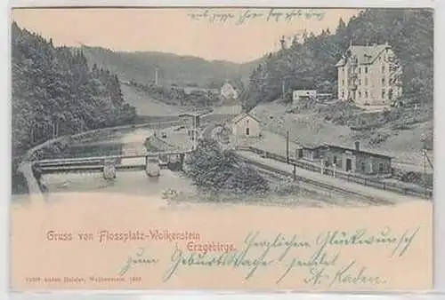 47764 Ak Gruß von Flossplatz Wolkenstein im Erzgebirge 1901