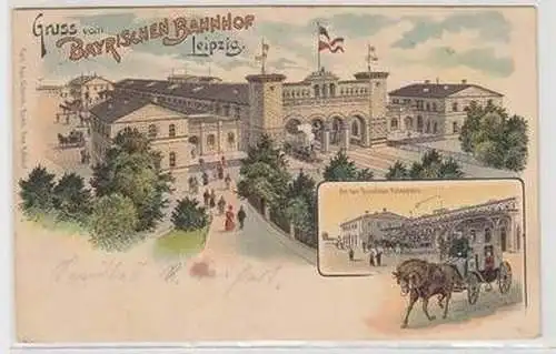 48997 Ak Gruß vom Bayrischen Bahnhof Leipzig 1901