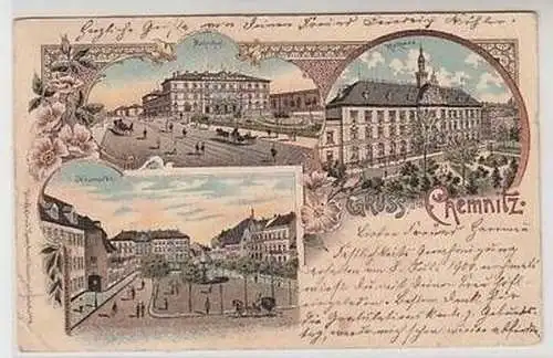 50621 Ak Lithographie Gruß aus Chemnitz Bahnhof usw. 1900