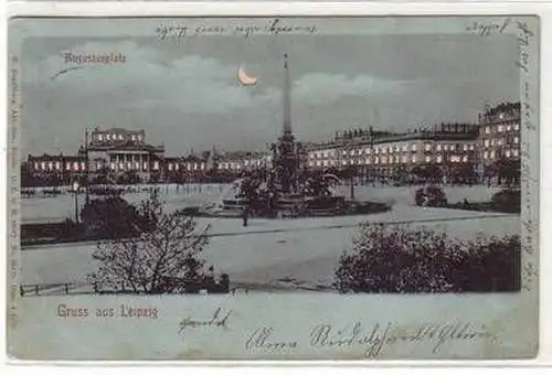 53037 Mondscheinkarte Gruß aus Leipzig Augustusplatz 1900
