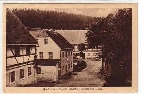 57600 Ak Gruß aus Thiele´s Gasthof Hallbach i. Sa. 1934