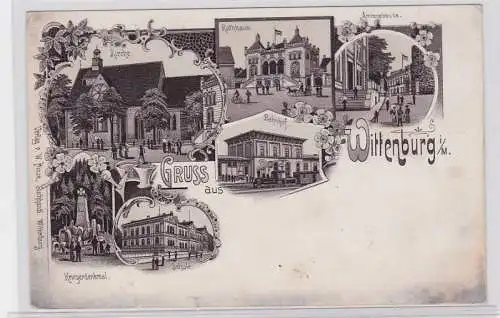 92538 Ak Lithographie Gruß aus Wittenburg i.M. Bahnhof, Schule usw. um 1900