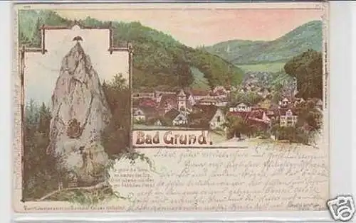 27155 Ak Lithographie Bad Grund mit Denkmal 1898
