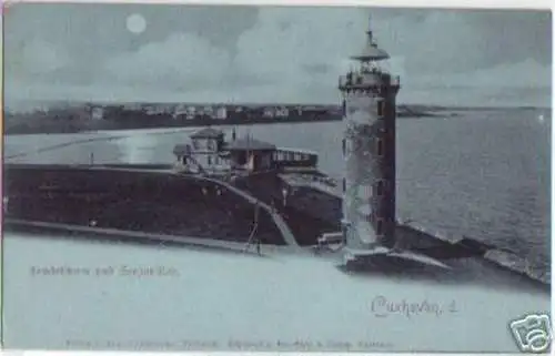 04114 Mondscheinkarte Cuxhaven Leuchtturm um 1900