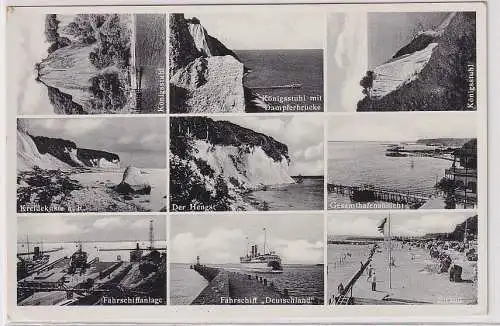 908090 AK Gruß aus dem Ostseebad Saßnitz auf Rügen  Königsstuhl Fährschiffanlage