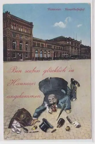 34842 Ak Hannover Hauptbahnhof 'Bin soeben glücklich in Hannover angekommen'