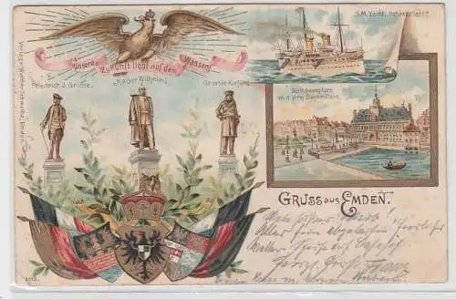 71688 Ak Lithographie Gruss aus Emden Erinnerung an den Kaiserbesuch 1902