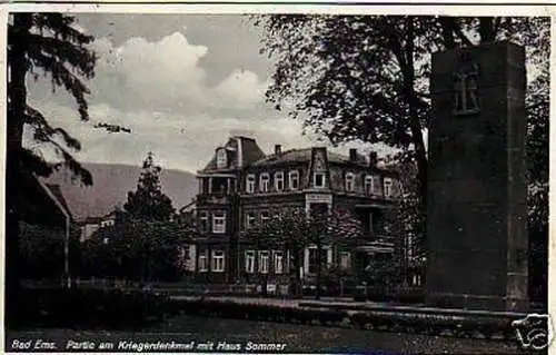 04276 Ak Bad Ems Kriegerdenkmal mit Haus Sommer 1938