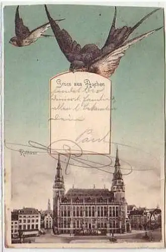 33858 Schwalben-Ak Gruss aus Aachen Rathaus 1904
