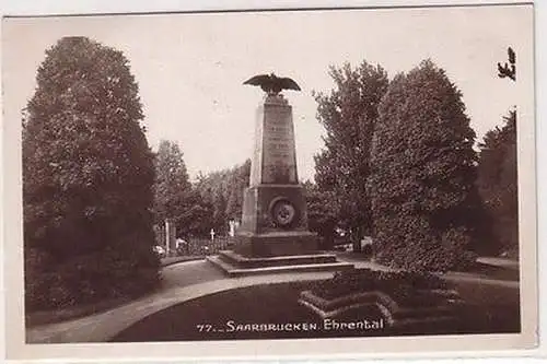 67115 Ak Saarbrücken Ehrental mit Denkmal 1929