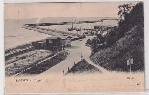 907185 AK Sassnitz - Hafen mit Mole auf der Insel Rügen 1904