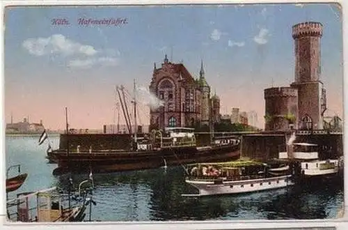 58581 Feldpost Ak Köln Hafeneinfahrt mit Schiffen 1915