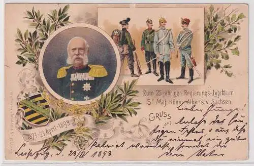 00324 Ak Lithographie 25jähr. Regierungsjubiläum König Albert von Sachsen 1898
