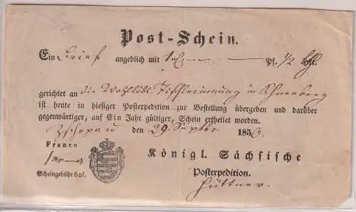 Altdeutschland Postschein Zschopau königl. sächs. Post 1856 (131613)