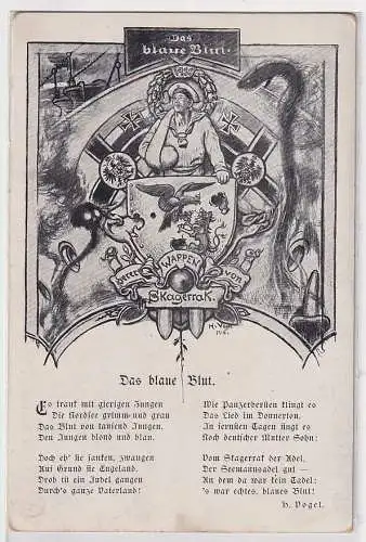 32638 Patriotika Lied AK Das blaue Blut, Wappen von Skagerrak 1916 Feldpost