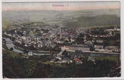93921 AK Elsterberg im Vogtland - Totalansicht mit Kirche und Flusspartie 1911