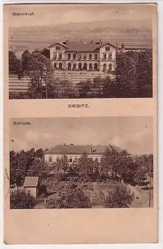 67484 Mehrbild Ak Zieditz (Citice) Bahnhof und Schule 1933