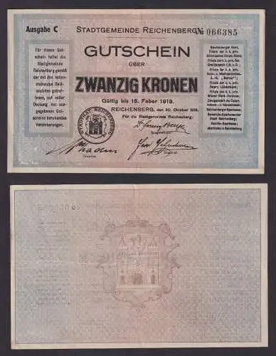 20 Kronen Banknote Stadtgemeinde Reichenberg 15.02.1919 (118466)