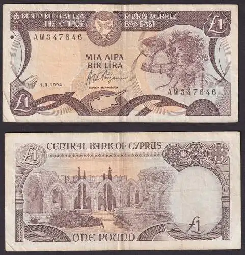 1 Pound Pfund Banknote Zypern Cyprus 01. März 1994 Pick 53c (101513)