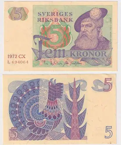 Banknote 5 Kronen Schweden 1972 kassenfrisch UNC (106725)