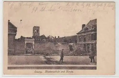54657 Feldpost Ak Courcy Knabenschule und Kirche 1916
