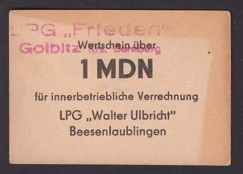 1 Mark Banknote DDR LPG Geld "Ulbricht" Beesenlaublingen (109845)