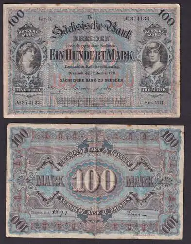 Banknote 100 Mark Sächsische Bank zu Dresden 1911 (108760)