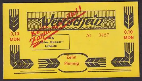 10 Pfennig Banknote DDR LPG Geld "Rotes Banner" Loßnitz um 1970 (102859)