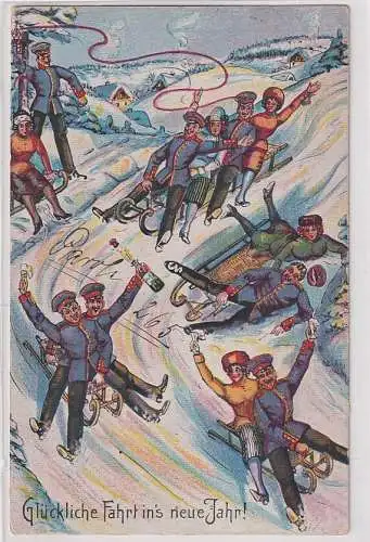 78431 Ak Glückliche Fahrt ins neue Jahr  Humor Militär 1912 Parole 265