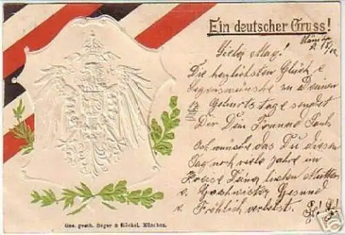 05814 Präge Ak Adler "Ein deutscher Gruss!" 1899