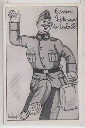 49763 Humor Ak "Hurra ich komm in Urlaub!" 1940
