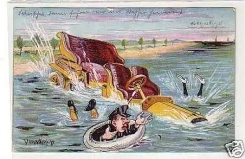 20397 Künstler Ak Humor "Autounfall" 1909