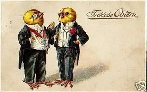 27136 Fröhliche Ostern Ak 2 Küken im Frack 1913