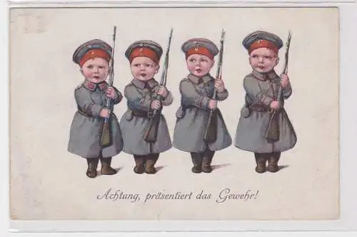 85552 Humor Ak Kinder 'Achtung, präsentiert das Gewehr!' um 1915