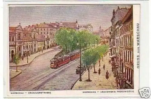 25710 Ak Gruß aus Warschau Krakauerstrasse um 1920