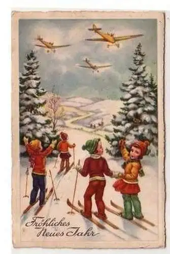 47973 Neujahrs Ak Skifahrer und Flugzeuge 1937