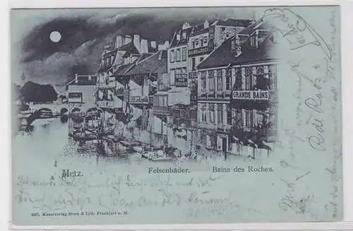 72672 Mondschein AK Metz - Felsenbäder (Bains des Roches) Geschäfte 1899