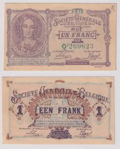1 Franc Banknote Besatzungsausgabe Belgien 1.6.1918 Pick 86 (156039)