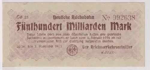 500 Milliarden Mark Banknote Reichsbahndirektion Berlin 3.11.1923 (150282)
