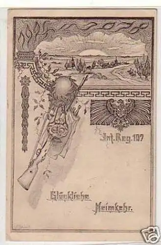 21697 Künstler-Ak Inf. Reg. 107 Glückl. Heimkehr 1918
