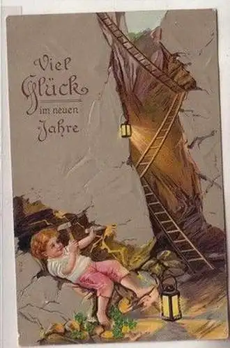 59709 Neujahrs Präge Ak Kind arbeitet als Bergmann im Stollen 1910