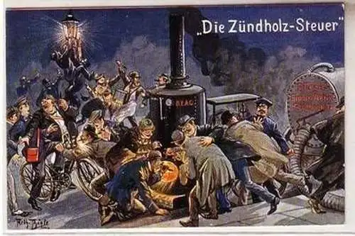 54197 Künstler Ak Arthur Thiele "Die Zündholzsteuer" um 1915