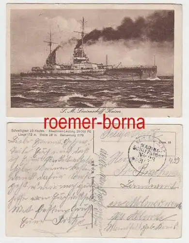 68496 Feldpost Ak Marineschiffspoststempel Nr.23 S.M.S Ostfriesland 1916