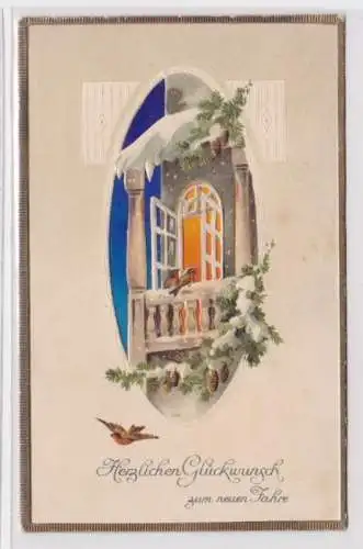 97747 Halt gegen das Licht Ak Herzliche Glückwunsch zum neuen Jahr Fenster