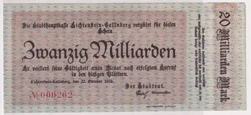 20 Milliarden Mark Banknote Inflation Lichtenstein Callnberg 22.10.1923 (111164)