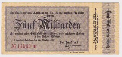 5 Milliarden Mark Banknote Inflation Lichtenstein Callnberg 22.10.1923 (125816)
