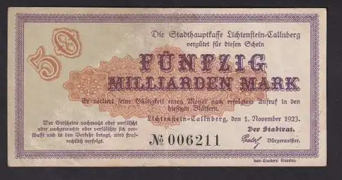 50 Milliarden Mark Banknote Inflation Lichtenstein Callnberg 1.11.1923 (112553)