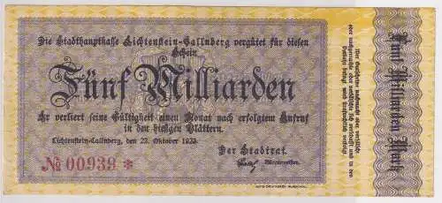 5 Milliarden Mark Banknote Inflation Lichtenstein Callnberg 22.10.1923 (126155)